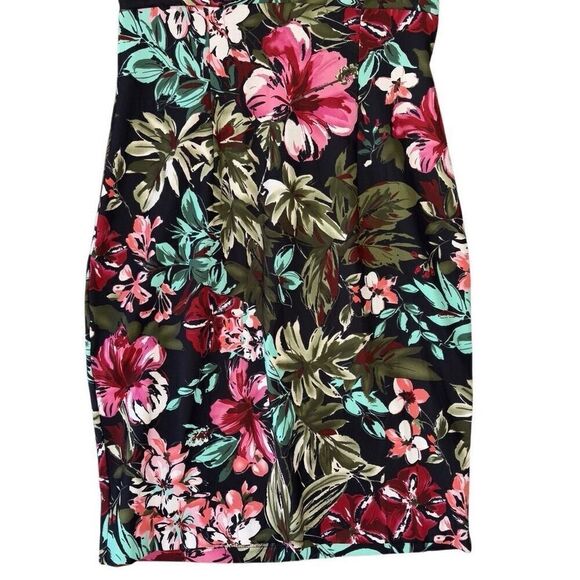 Dressbarn Floral Red Green Black Dress Sweetheart Neck Knee Length Career Size 8 - Picture 4 of 7